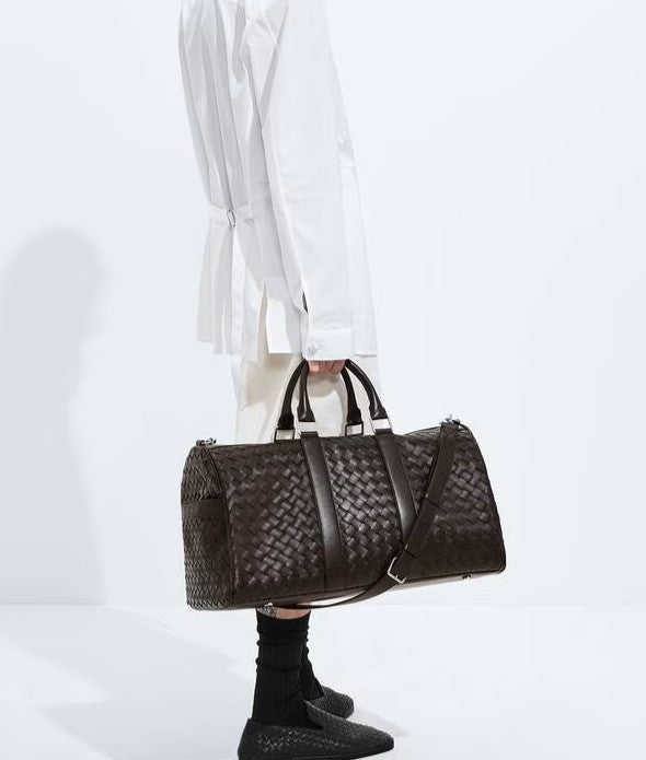 Denim Intrecciato Woven Leather Large Duffle Travel Bag