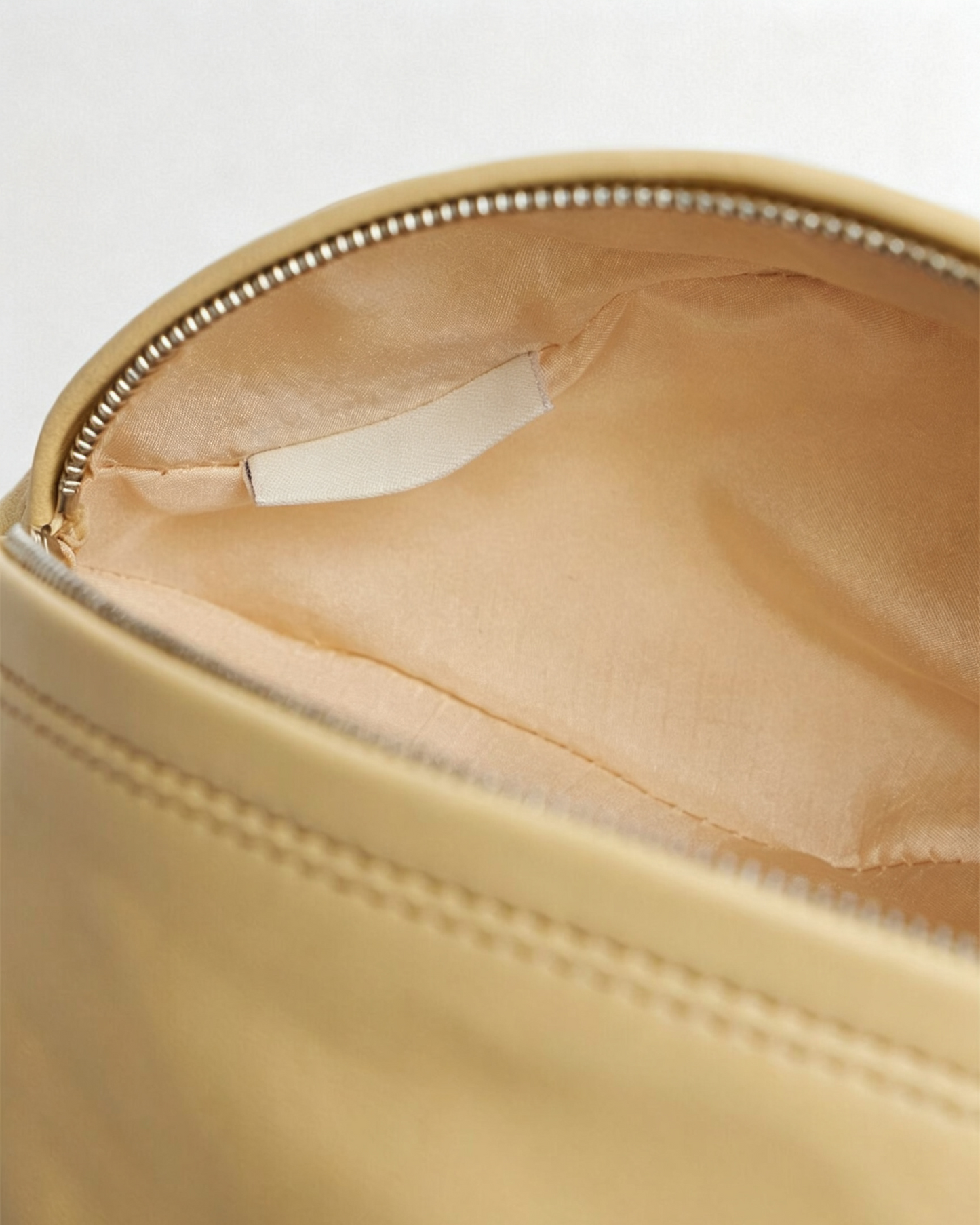 Custard Soft Oval Leather Bag With Fixed Beaded Chain Strap