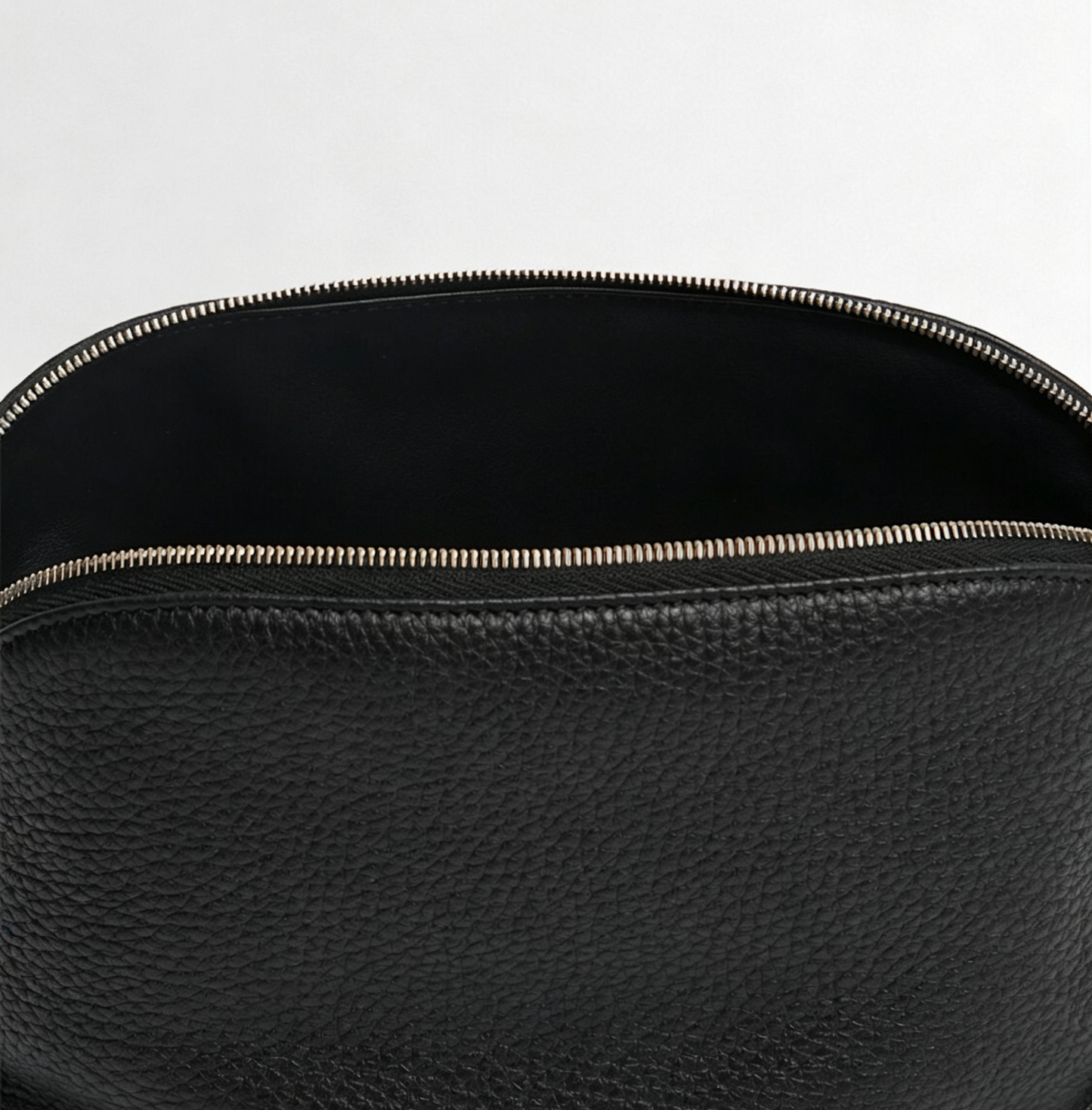 Soft Pebble Grain Leather Dome Zip Makeup Pouch Clutch
