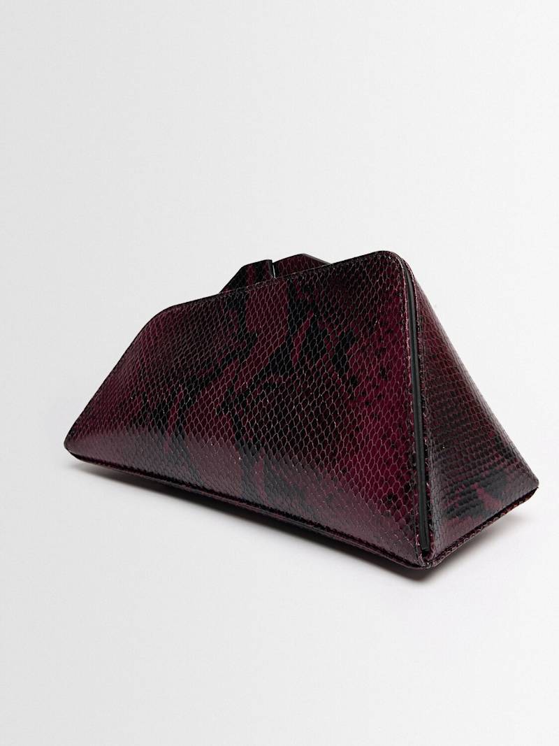 Burgundy Snake Emboss Geometric Frame Clutch