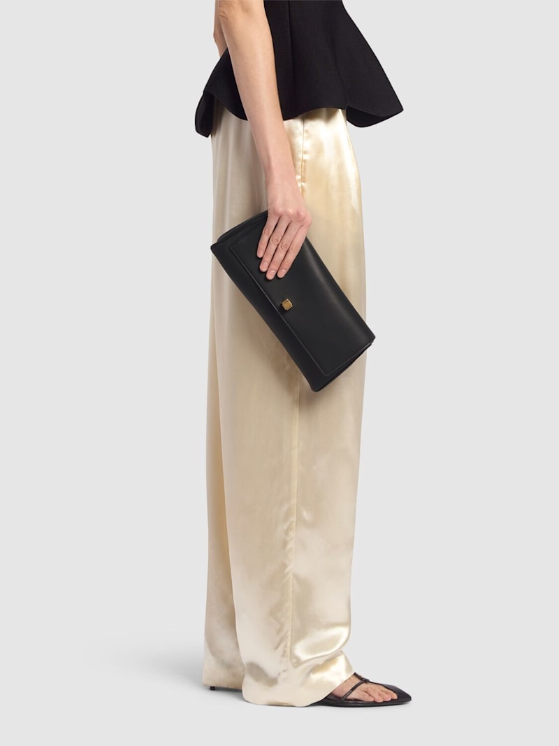 Minimalist Black Leather Flap Long Envelope Clutch Bag
