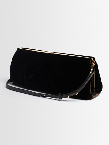 Dark Brown Velvet Ruched Frame Clutch Shoulder Bag