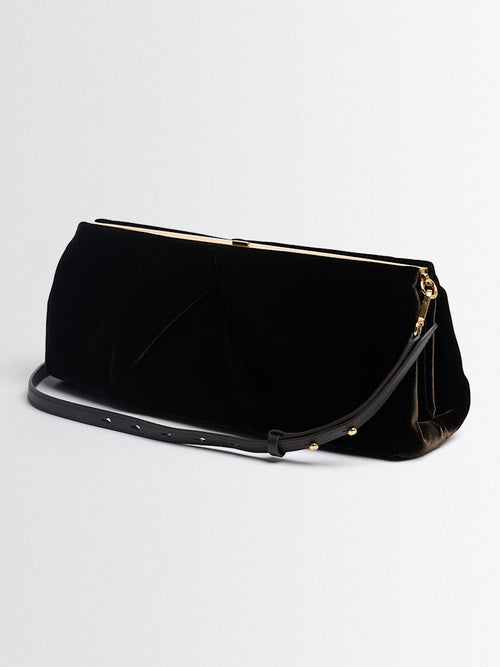 Dark Brown Velvet Ruched Frame Clutch Shoulder Bag