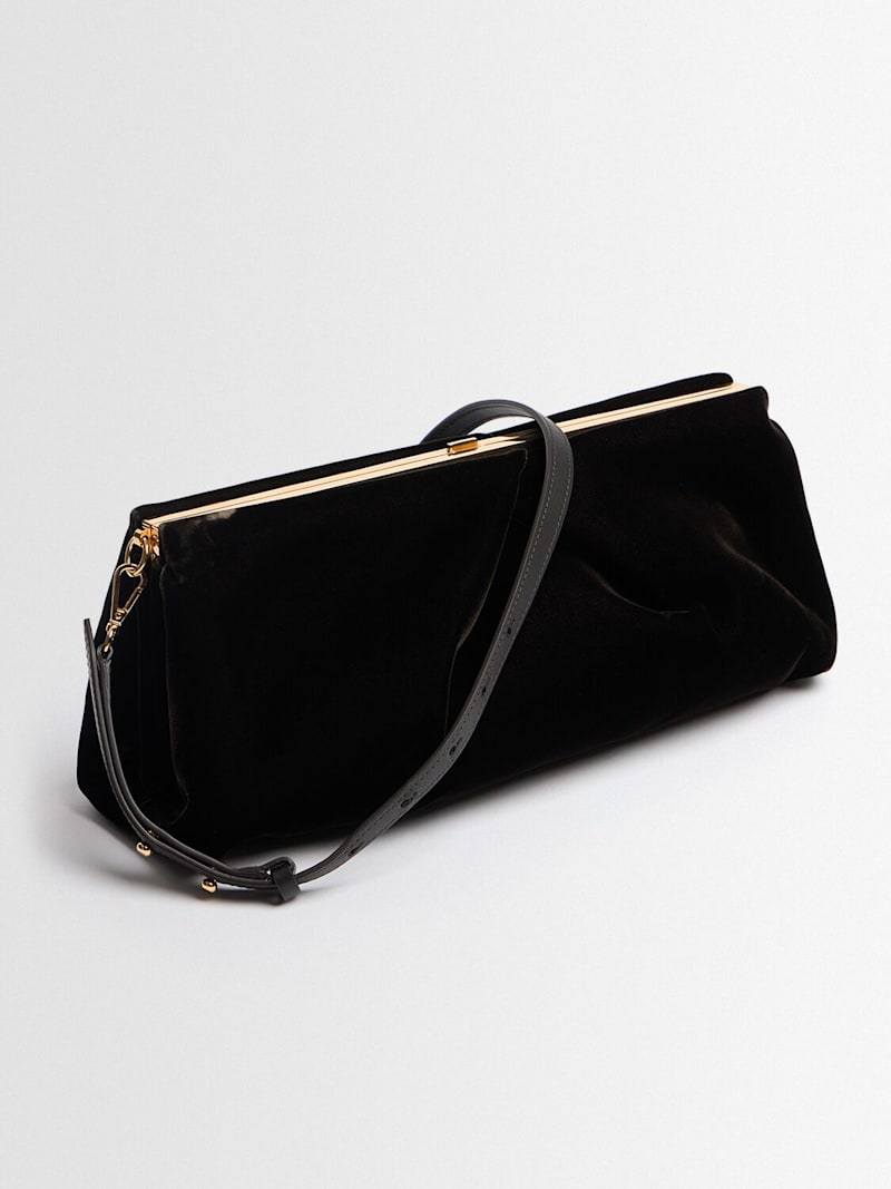 Dark Brown Velvet Ruched Frame Clutch Shoulder Bag