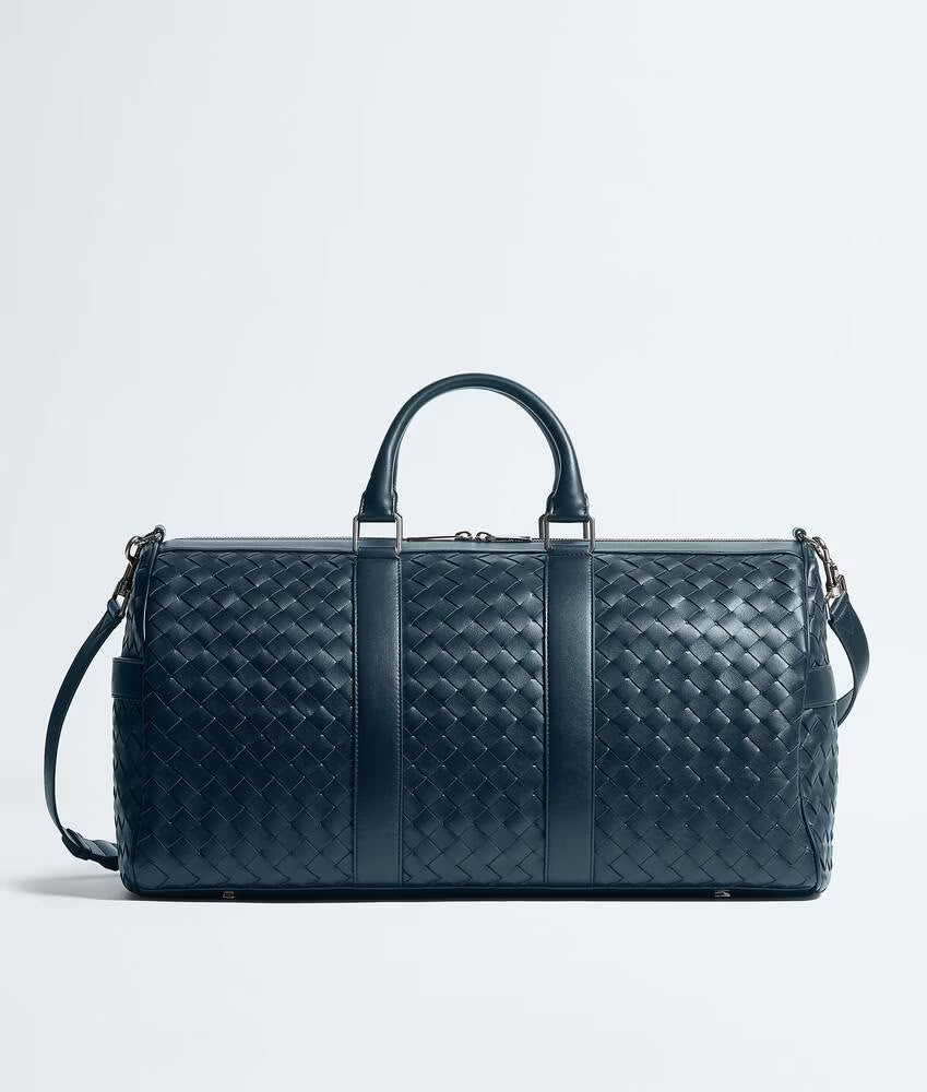 Denim Intrecciato Woven Leather Large Duffle Travel Bag