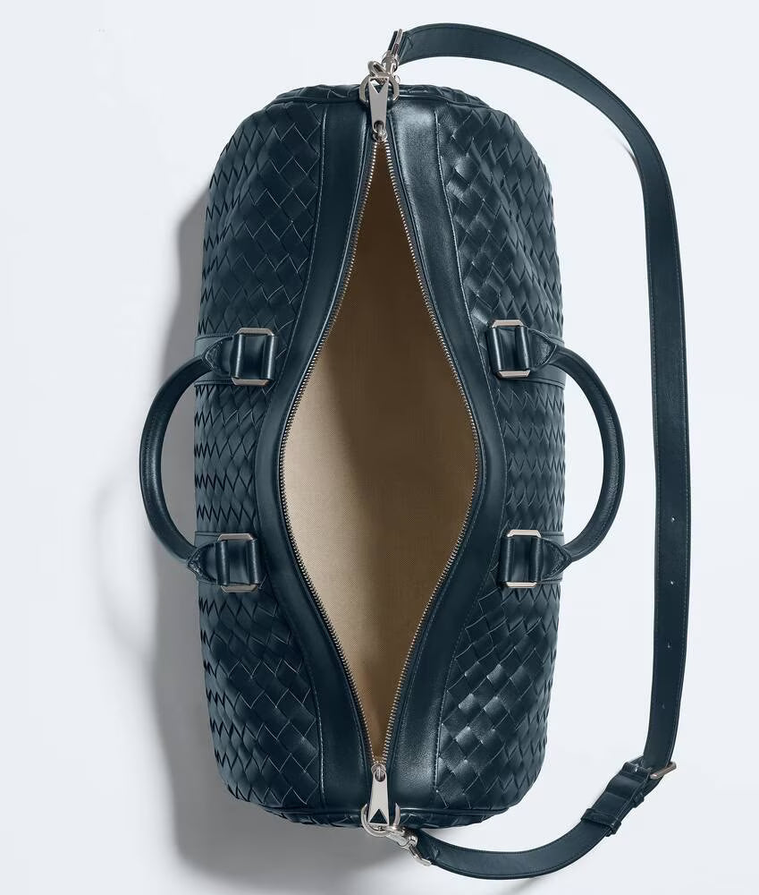 Denim Intrecciato Woven Leather Large Duffle Travel Bag