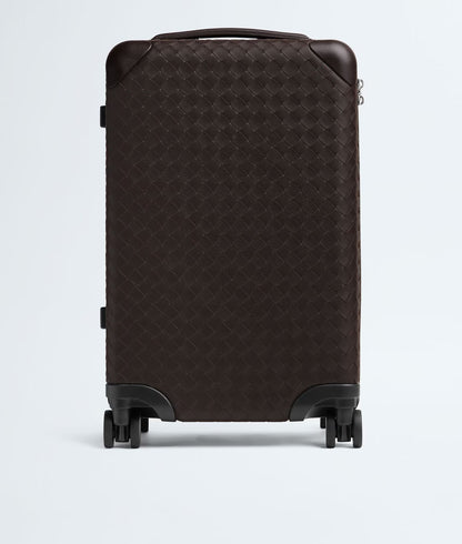 Black Intrecciato Calfskin Wrapped ABS Cabin Trolley Luggage