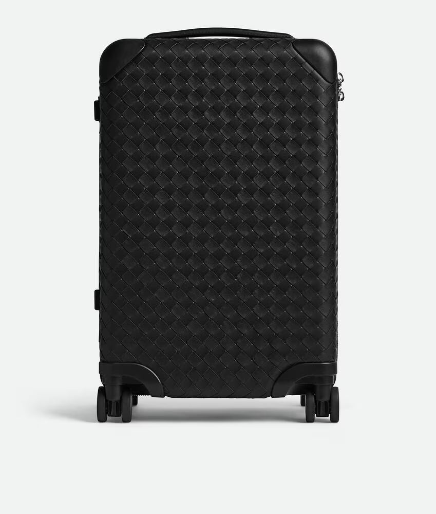 Black Intrecciato Calfskin Wrapped ABS Cabin Trolley Luggage