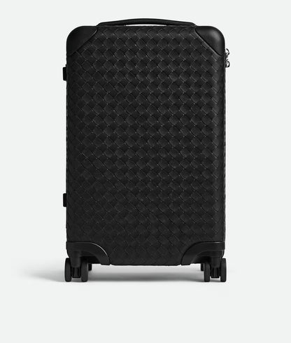 Black Intrecciato Calfskin Wrapped ABS Cabin Trolley Luggage