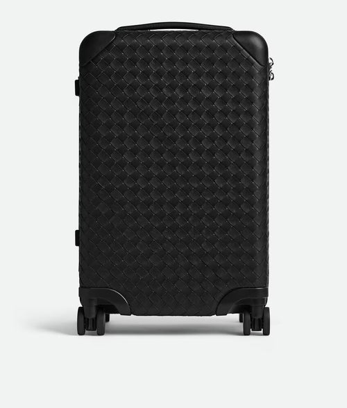 Black Intrecciato Calfskin Wrapped ABS Cabin Trolley Luggage