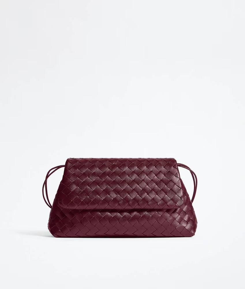 Intrecciato Woven Leather Drawstring Flap Shoulder Pouch