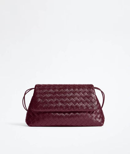 Intrecciato Woven Leather Drawstring Flap Shoulder Pouch