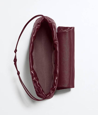 Intrecciato Woven Leather Drawstring Flap Shoulder Pouch