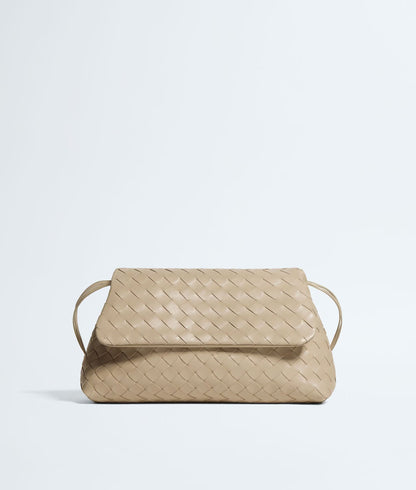 Intrecciato Woven Leather Drawstring Flap Shoulder Pouch