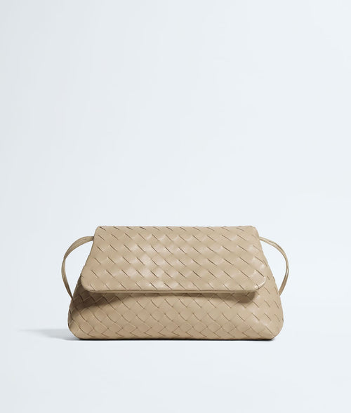 Intrecciato Woven Leather Drawstring Flap Shoulder Pouch