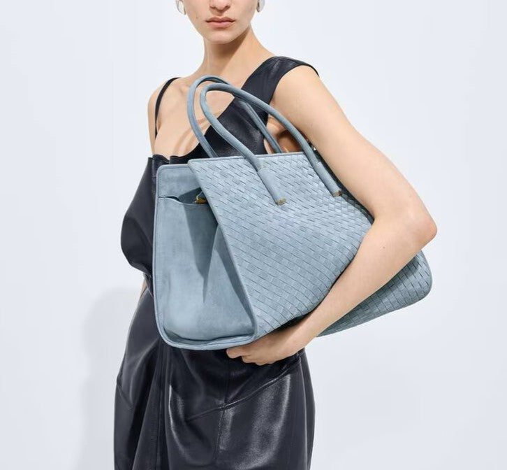 Intrecciato Suede Structured Large Tote Bag