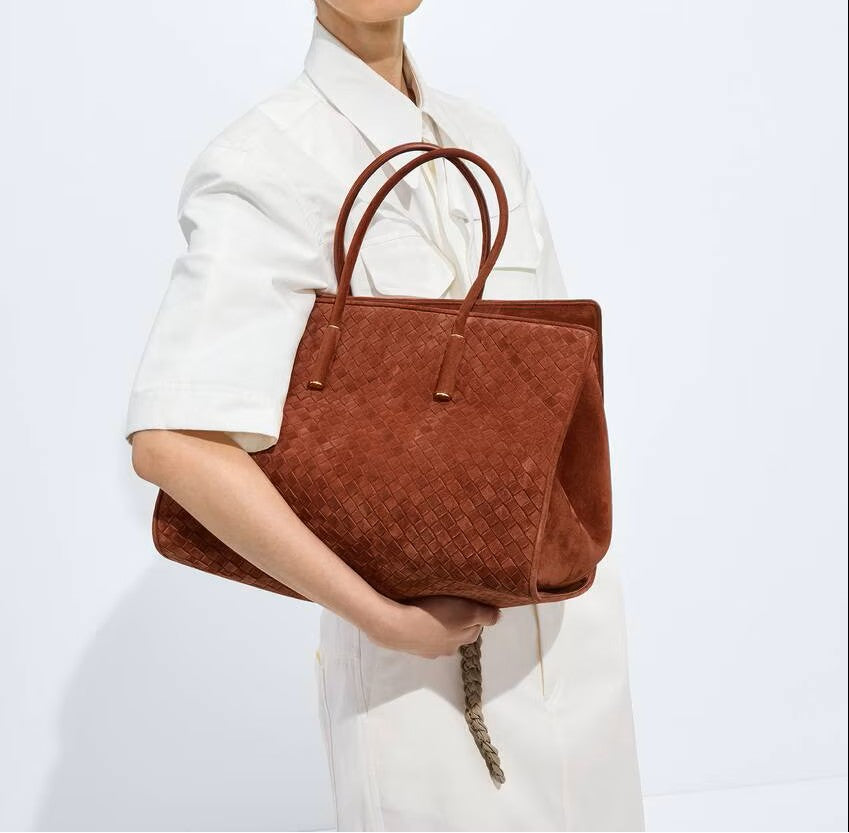 Intrecciato Suede Structured Large Tote Bag