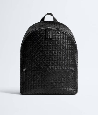 Black Intrecciato Silky Calf Leather Laptop Backpack