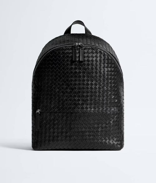 Black Intrecciato Silky Calf Leather Laptop Backpack