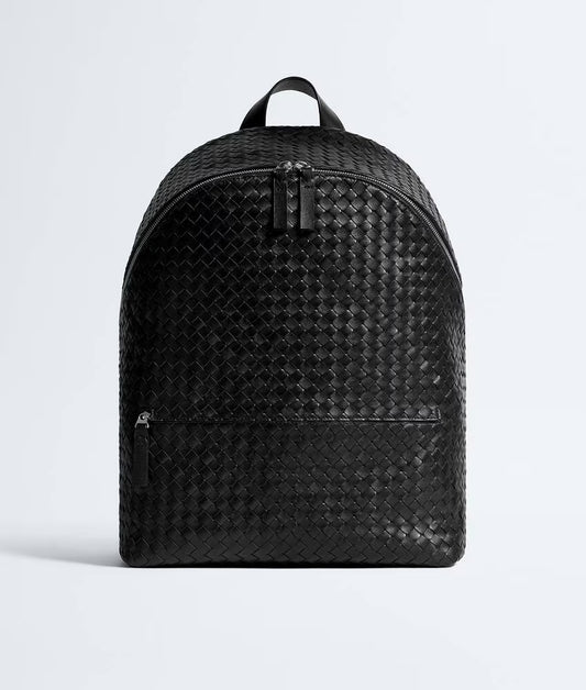 Black Intrecciato Silky Calf Leather Laptop Backpack