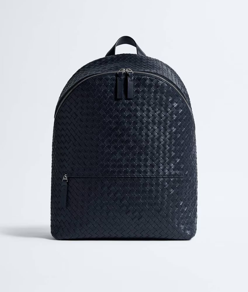 Black Intrecciato Silky Calf Leather Laptop Backpack
