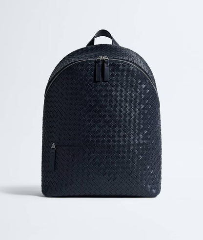 Black Intrecciato Silky Calf Leather Laptop Backpack