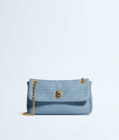 Ecru Intrecciato Woven Leather Chain Shoulder Bag With Knot Lock