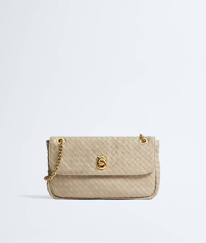 Ecru Intrecciato Woven Leather Chain Shoulder Bag With Knot Lock