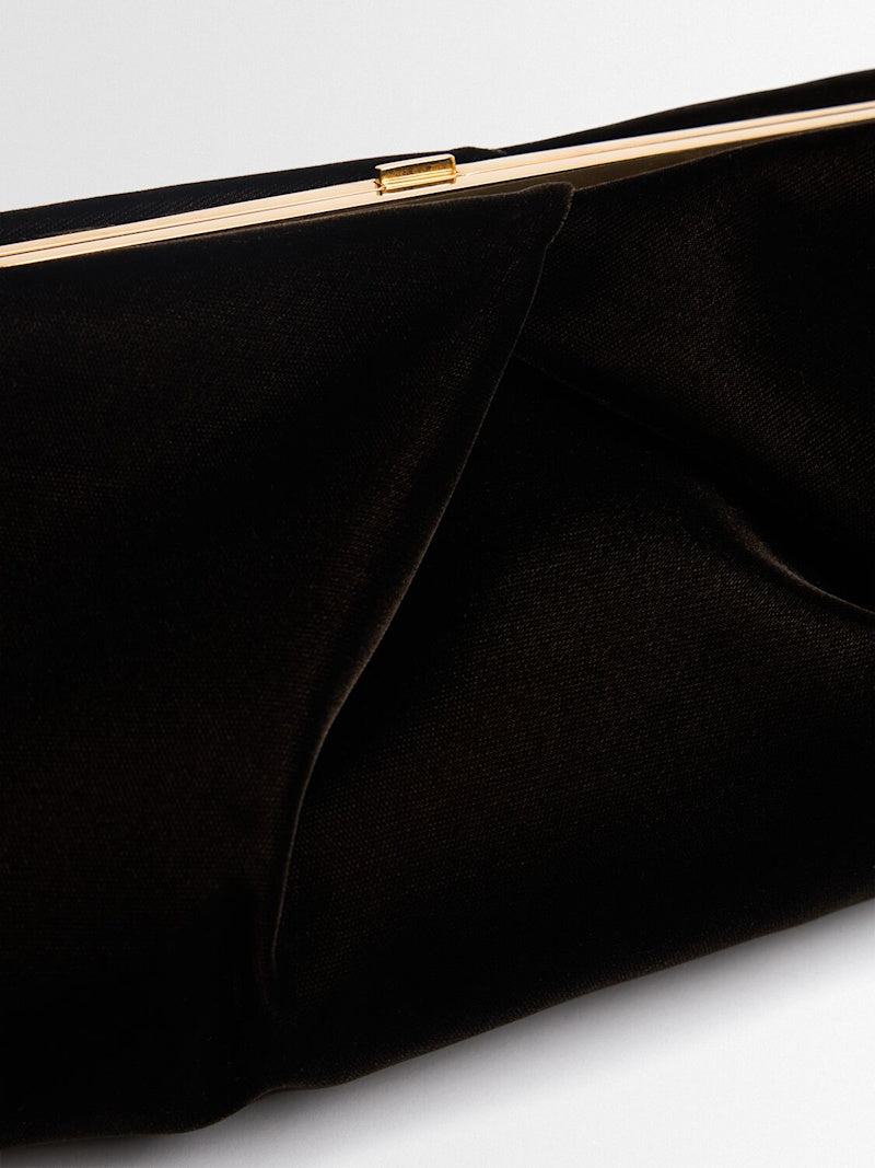 Dark Brown Velvet Ruched Frame Clutch Shoulder Bag