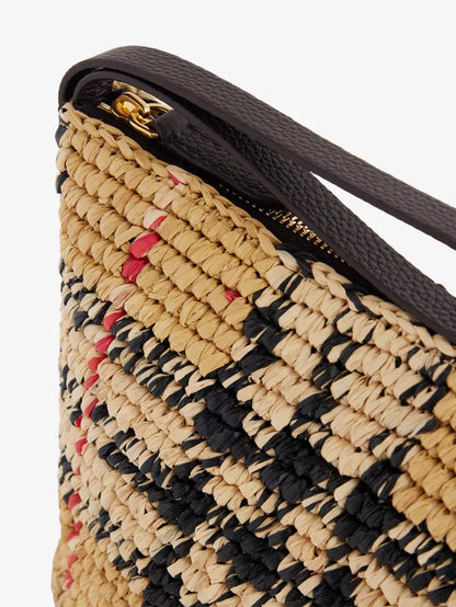 Hand Crocheted Check Raffia Wrist Pouch Bag
