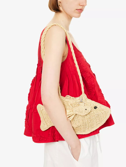 Fish Shaped Hand Crochet Raffia Shoulder Bag