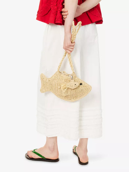 Fish Shaped Hand Crochet Raffia Shoulder Bag