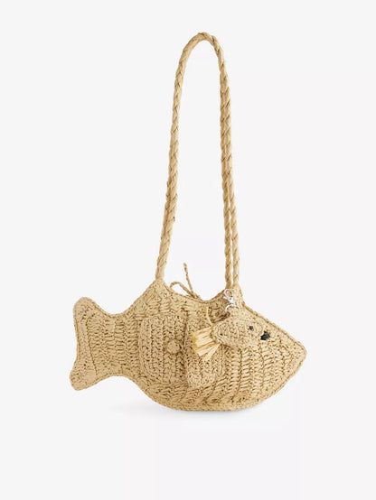 Fish Shaped Hand Crochet Raffia Shoulder Bag