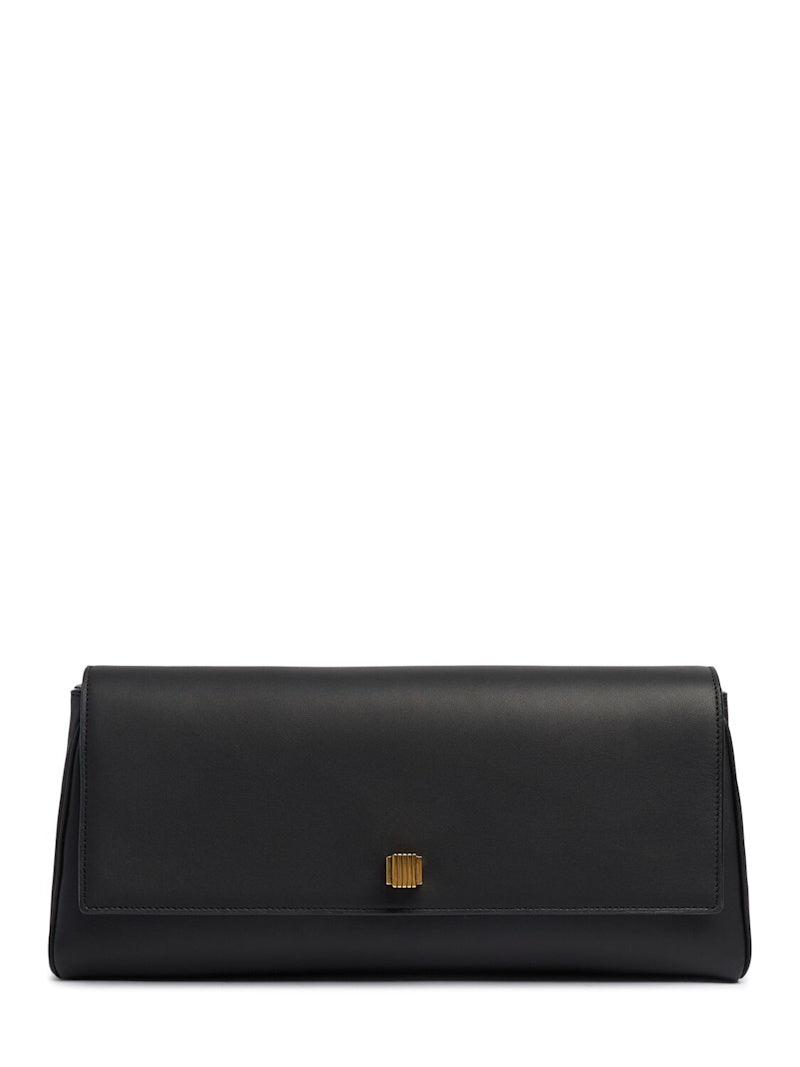 Minimalist Black Leather Flap Long Envelope Clutch Bag