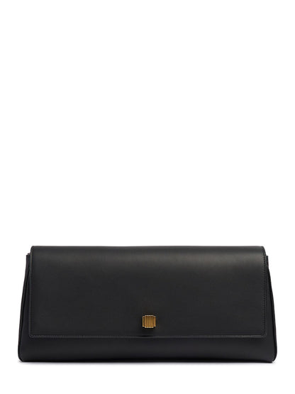 Minimalist Black Leather Flap Long Envelope Clutch Bag