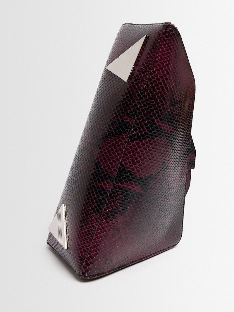 Burgundy Snake Emboss Geometric Frame Clutch