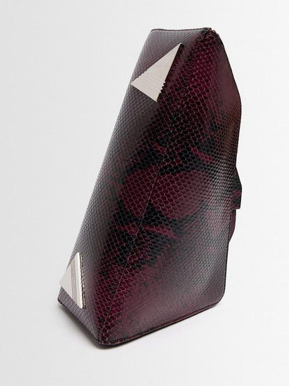 Burgundy Snake Emboss Geometric Frame Clutch