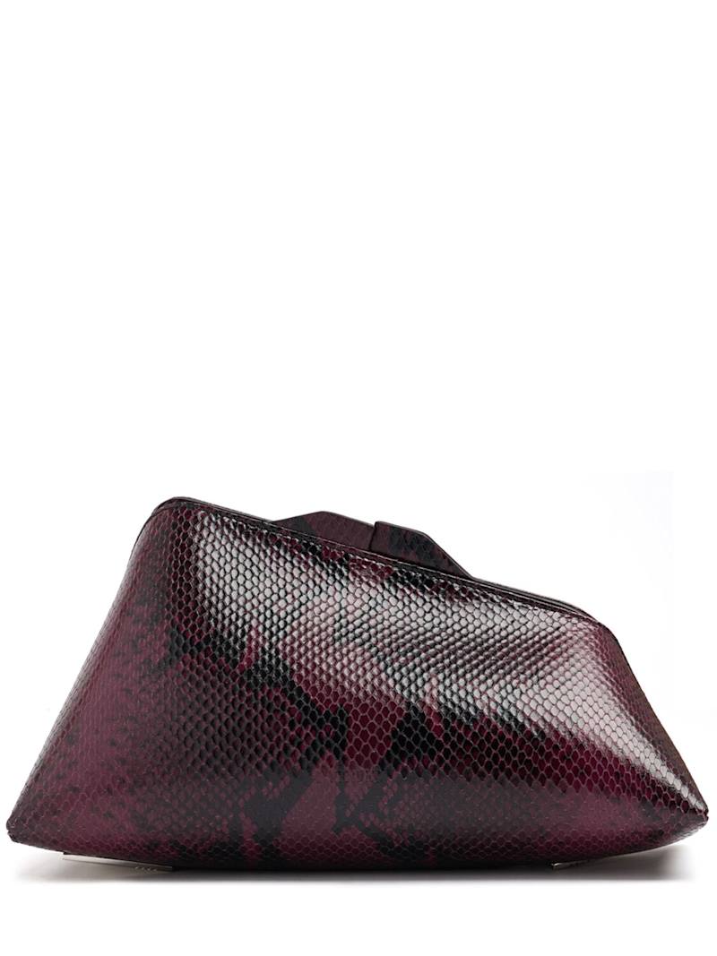 Burgundy Snake Emboss Geometric Frame Clutch