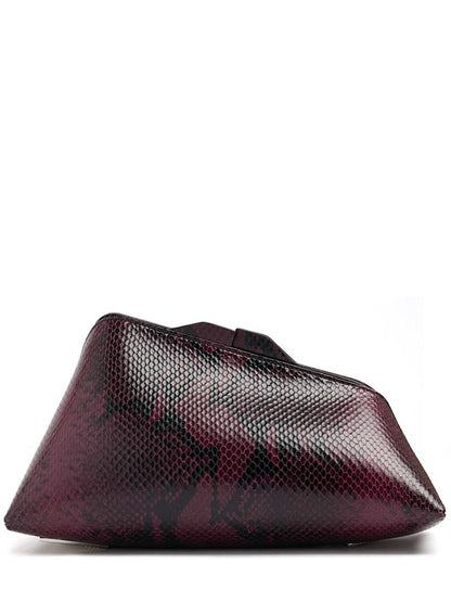 Burgundy Snake Emboss Geometric Frame Clutch