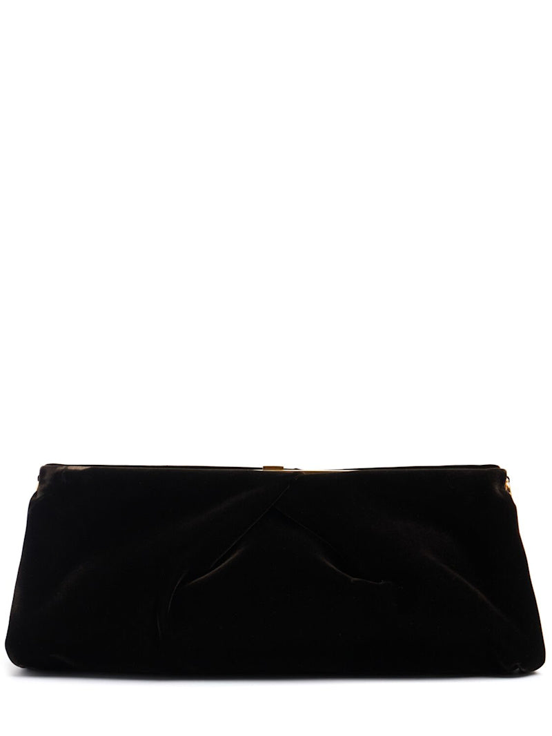 Dark Brown Velvet Ruched Frame Clutch Shoulder Bag
