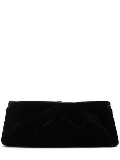 Dark Brown Velvet Ruched Frame Clutch Shoulder Bag
