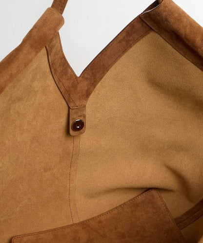 Soft Suede Calf Leather Large Capacity Tote Shoulder Bag