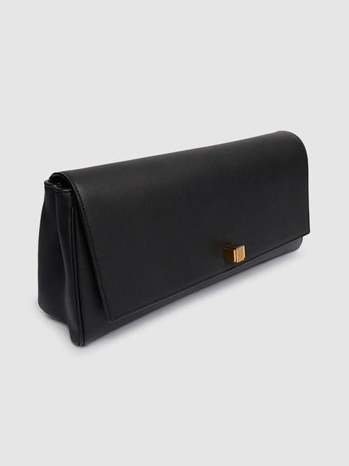 Minimalist Black Leather Flap Long Envelope Clutch Bag