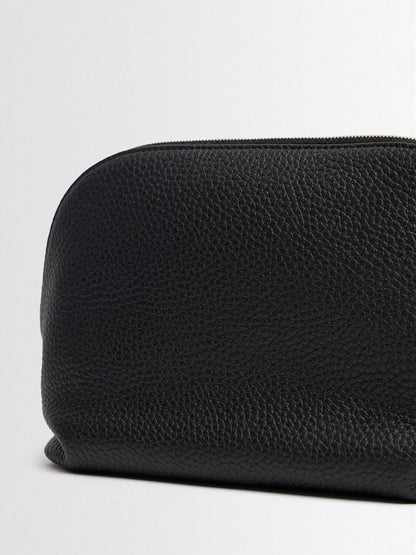 Soft Pebble Grain Leather Dome Zip Makeup Pouch Clutch
