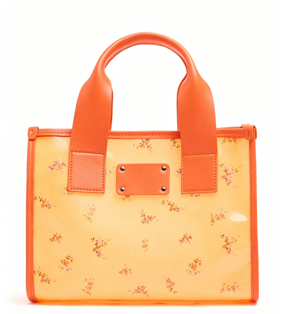 Orange Floral Transparent Mini Tote Bag With Detachable Strap