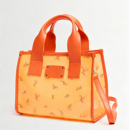 Orange Floral Transparent Mini Tote Bag With Detachable Strap