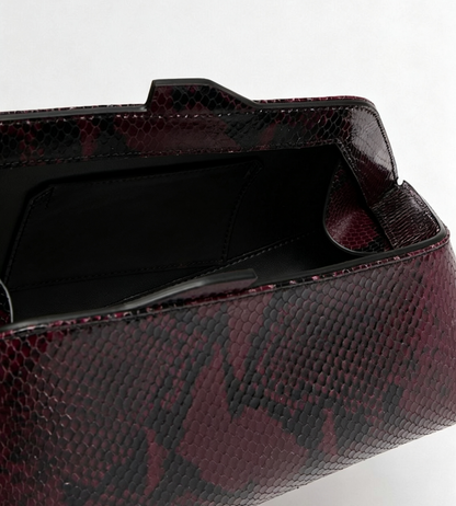 Burgundy Snake Emboss Geometric Frame Clutch