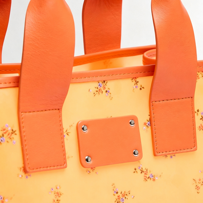 Orange Floral Transparent Mini Tote Bag With Detachable Strap