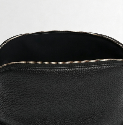 Soft Pebble Grain Leather Dome Zip Makeup Pouch Clutch